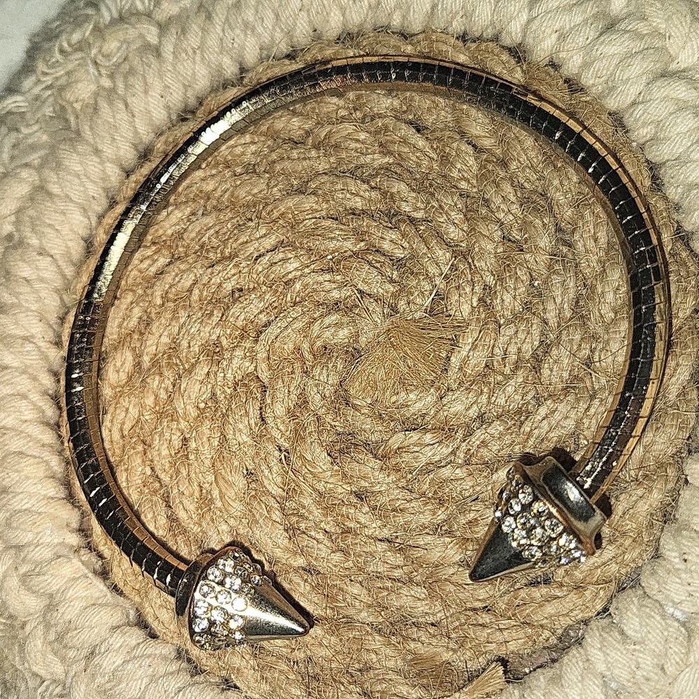 Unique Gold Wrap Bracelet W/ Spikey Silver Rhinestone Accents
